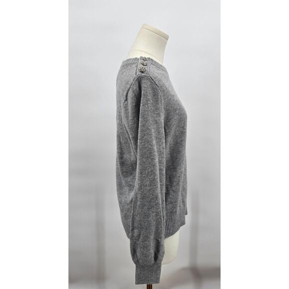 J Crew Grey Lambs Wool Jewel Embelished Sweater - Picture 2 of 6